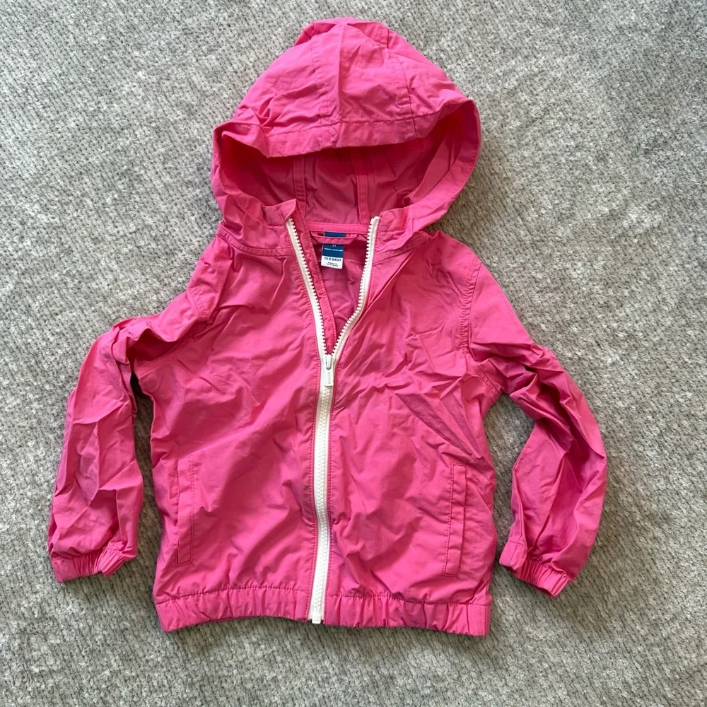 Old Navy Pink Hooded Windbreaker Jacket Girls 4T Water Resistant‎